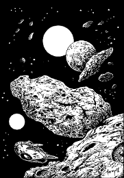 Impressionen - Space-Jet unter Asteroiden PR 2028 Zeichner: Harry Messerschmidt © Heinrich Bauer Verlag KG, Hamburg