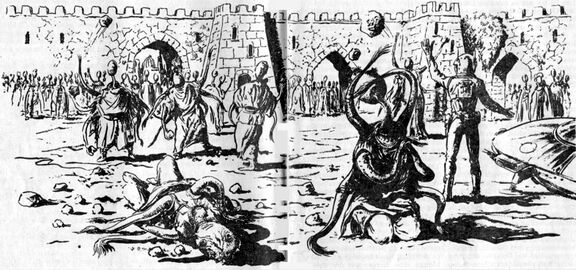 Heft PR 1328: Aufruhr bei einem Auftritt von Salaam Siin und Ondech Zeichner: Johnny Bruck © Heinrich Bauer Verlag KG, Hamburg