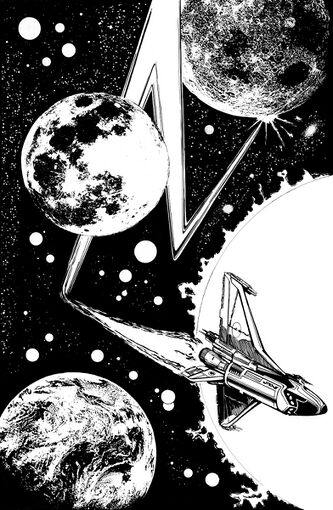 Atlan und Chipol fliegen in einem Beiboot in das nur 80 Lichtjahre entfernte Aklard Atlan 713 Zeichner: Robert Straumann © Heinrich Bauer Verlag KG, Hamburg