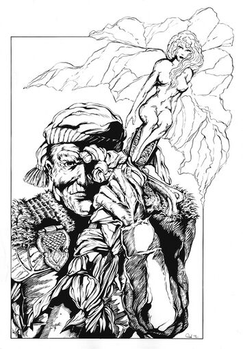 Colemayn fleht sein geheimnisvolles Schwert um Schutz vor der Unbekannten an Atlan 717 Zeichner: Robert Straumann © Heinrich Bauer Verlag KG, Hamburg