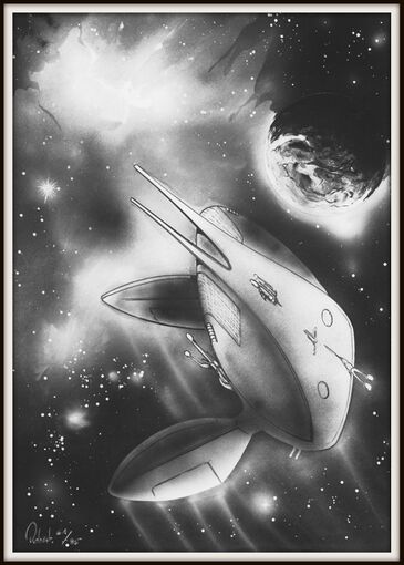 Robotschiff des Erleuchteten vor dem Planeten Tener Atlan 725 Zeichner: Robert Straumann © Heinrich Bauer Verlag KG, Hamburg