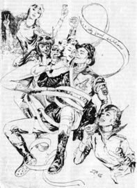 Heft PR 1325: Die Zentralebesatzung der BASIS feiert den erfolgreichen Testlauf der Paraflektoren Zeichner: Johnny Bruck © Heinrich Bauer Verlag KG, Hamburg