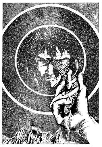 Über dem geheimnisvollen Amulett erscheint ein Hologramm Atlan 738 Zeichner: Robert Straumann © Heinrich Bauer Verlag KG, Hamburg