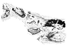 Angriff auf die Kuppelstation der Aras auf Mooff VI PR 44 – Illustration 3 Zeichner: Johnny Bruck © Heinrich Bauer Verlag KG