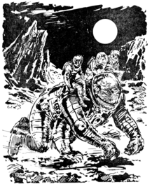 PR 446: Mit Icho Tolot auf dem Weg zum Geheimdepot: Gucky, Perry Rhodan, Ovaron Zeichner: Johnny Bruck © Heinrich Bauer Verlag KG, Hamburg