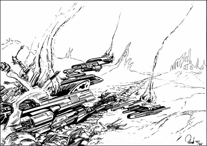 Das Prospektorenraumschiff DSCHWINGG ist nur noch ein Wrack Atlan 709 Zeichner: Robert Straumann © Heinrich Bauer Verlag KG, Hamburg