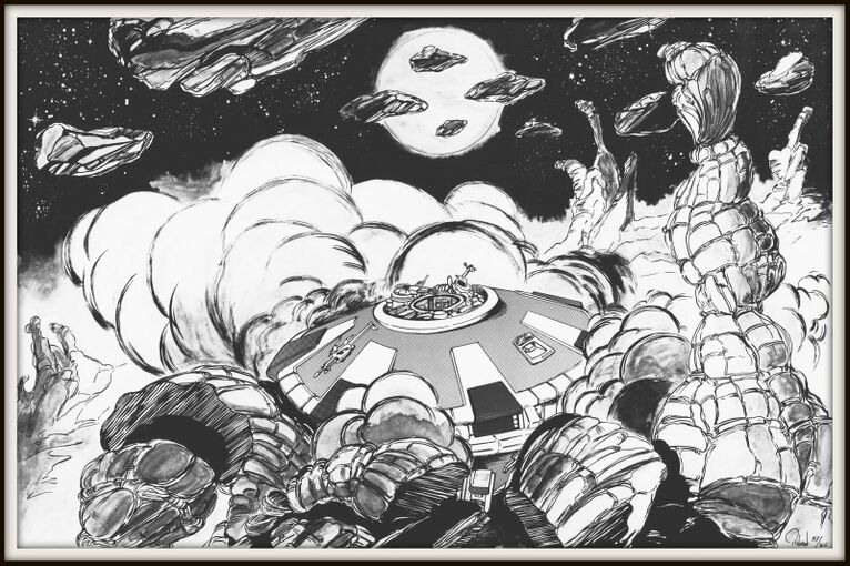 Die STERNSCHNUPPE startet aus der Asteroidenhöhle Atlan 721 Zeichner: Robert Straumann © Heinrich Bauer Verlag KG, Hamburg