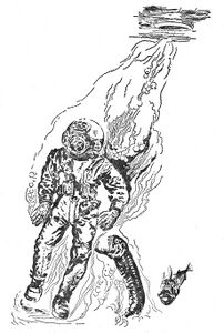 Atlan verlässt erstmals nach 69 Jahren seine Kuppel in einem Druckanzug PR 50 – Illustration 1 Zeichner: Johnny Bruck © Heinrich Bauer Verlag KG
