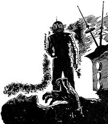 Ein Roboter der Druuf schießt Tifflor nieder PR 82 – Illustration 5 Zeichner: Johnny Bruck © Heinrich Bauer Verlag KG