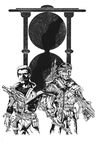 Colemayn und Geselle rüsten sich für den Aufbruch in den Nukleus. Atlan 813 Zeichner: Robert Straumann © Heinrich Bauer Verlag KG, Hamburg