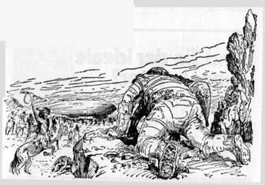 PR 428: Zentauren belagern die gelandete ARGON Zeichner: Johnny Bruck © Heinrich Bauer Verlag KG, Hamburg