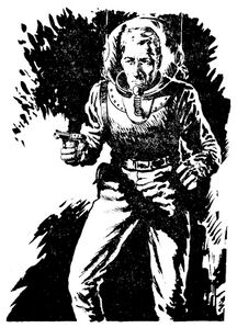 Perry Rhodan Motiv war bereits in PR 5 auf der Vorspannseite PR 8 – Illustration 4 Zeichner: Johnny Bruck © Heinrich Bauer Verlag KG