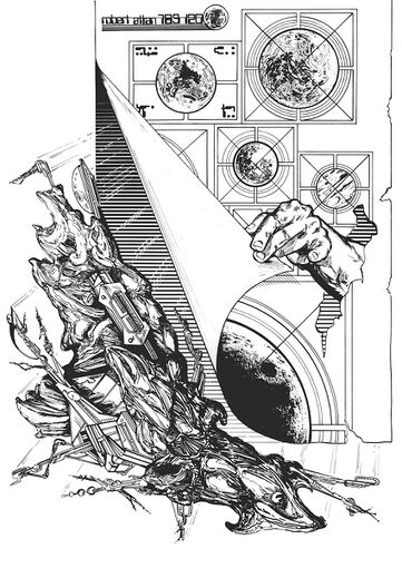 Ein getarntes Flunderschiff der Hyptons sucht sein nächstes Angriffsziel. Atlan 783 Zeichner: Robert Straumann © Heinrich Bauer Verlag KG, Hamburg